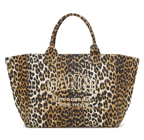 ganni beige leopard oversized canvas tote|Leopard Oversized Canvas Tote Bag .